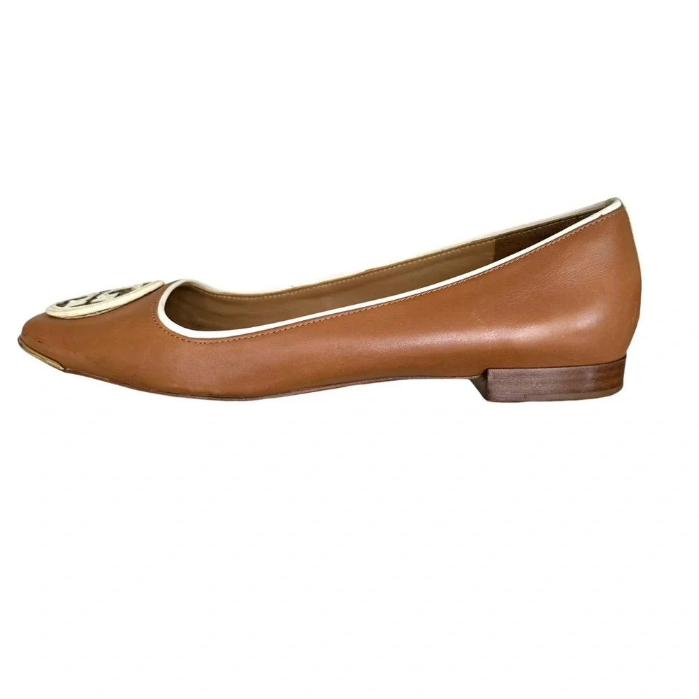 Tory Burch Chelsea Flats Leather Interlocking Double T Logo Ballet Flat Shoes